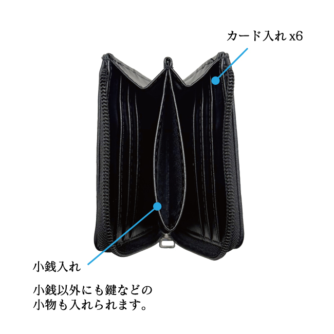 W-1118 L字ファスナー財布 コンパクト 札入れ カード6枚収納 小銭入れ