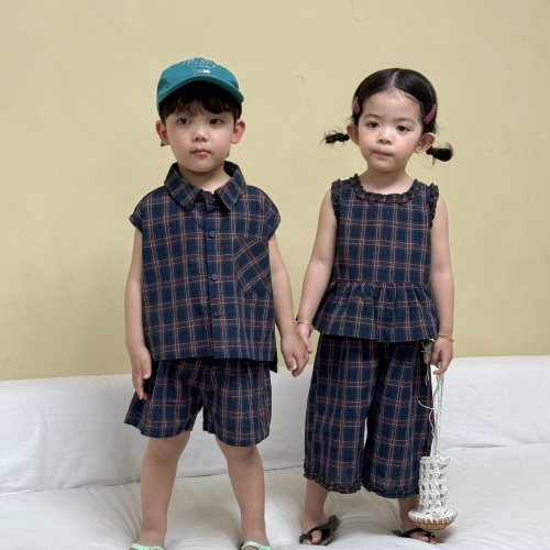 2026 AT KD 夏新作 新登場！！ ★ 韓国風 子供服 ins ★タンクトップとショーツ 兄妹コーデ 80-150cm 2色