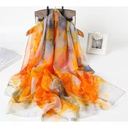 柔らか 水彩画風 アート柄 シフォンシルクタッチ 大判ストール スカーフ　　91214