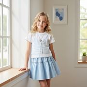 女の子 夏服 普段使いラウンドネック半袖プリーツスカートセットアップ
