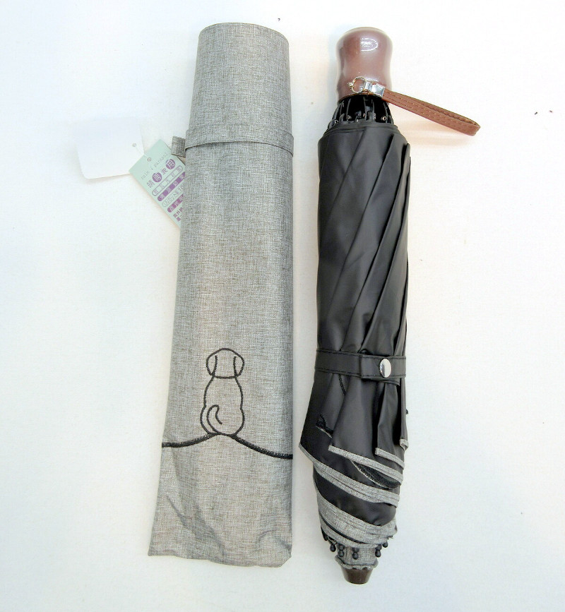【晴雨兼用傘】【折りたたみ傘】UVカット率＆遮光率100％・シャンブレー2駒イヌ刺繍8本骨2段式折畳傘