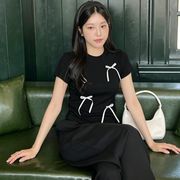 2026年 夏新作　気質 半袖 無地 切替 ?色 蝴蝶? Tシャツ