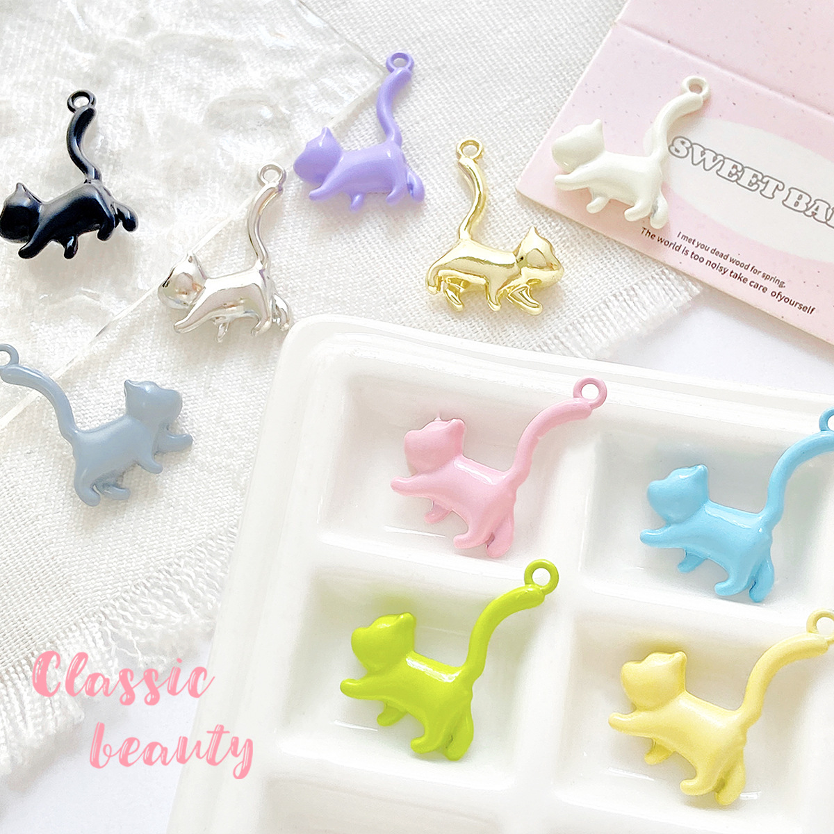 猫ちゃんチャーム DIY ビーズアクセサリーパーツ ブレスレット