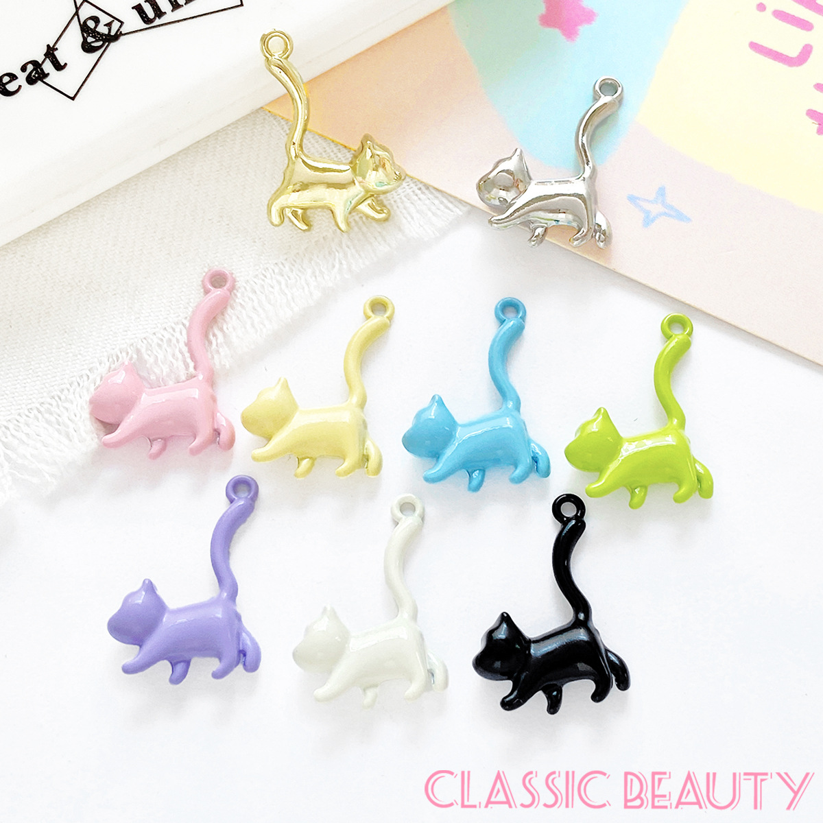 猫ちゃんチャーム DIY ビーズアクセサリーパーツ ブレスレット