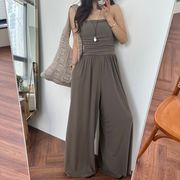 ベアトップ オフショルダー ウエストマーク ワイドオールインワン