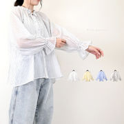 □SALE□シアー　ピンストライプ　ギャザー　ブラウス(33148)