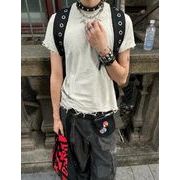 リラックス パンク系 ダメージ加工 切りっぱなし 裾 レトロ 半袖 カットソー ウォッシュ