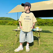2026新作 夏 男児 ボーダーTシャツ デニムパンツ セット
