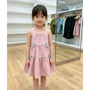 女の子キッズキャミソールワンピース リボン付きケーキスカート 夏用子供ワンピ