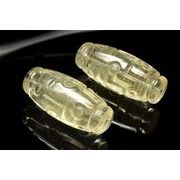 AA☆繊細彫刻 リビアングラス 26-30x11mm 九眼天珠 ビーズ 1個売り _PRG2693-2