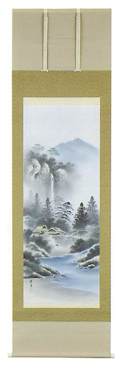 【ご紹介します！信頼の日本製！伝統に培われた技法で製作された高級掛軸！】彩色山水　小林翠月