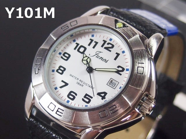 JUNOS（ユーノス）メンズ腕時計　合皮レザーベルト　日本製ムーブメント　カレンダー付　5気圧防水