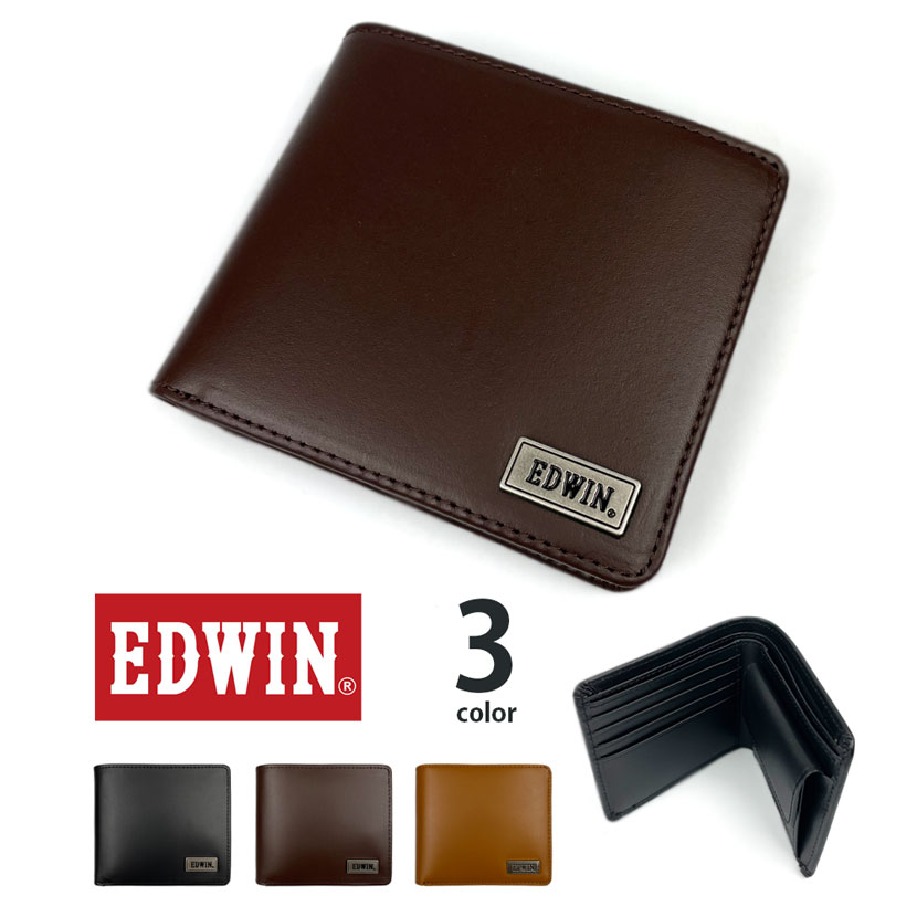 全3色】 EDWIN エドウイン リサイクルレザー 二つ折り 財布 フラップ