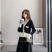 洗練されたシルエット 韓国ファッション 2点セット 快適である ニットトップス ニット ロングスカート