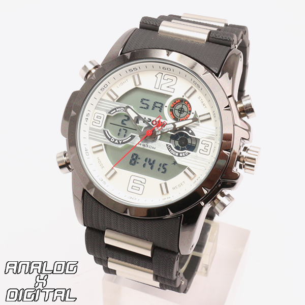 アナデジ デジアナ HPFS9507-BKWH アナログ&デジタル クロノグラフ ダイバーズウォッチ風メンズ腕時計
