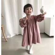 2021春新作 子供服 ワンピース シンプル ファッション カジュアル 綿麻 長袖2色 人気