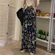 個人秘蔵版 韓国ファッション ワイドパンツ 花柄 フローラル ロングパンツ ハイウエスト カジュアルパンツ