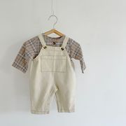 女の子男の子 サロペットパンツ チェック柄トップス シャツ キッズ 赤ちゃん 子供服