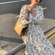 Li Zhiの白い花のドレス女性秋の新しい韓国語バージョン長袖スカートロングスカート110