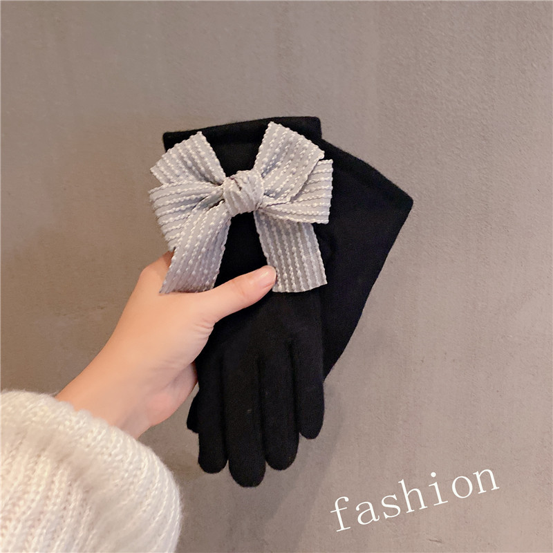 秋冬　手袋　5本指　リボン　あったか　レディース　韓国風ファッション