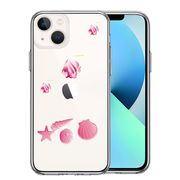 iPhone13mini 側面ソフト 背面ハード ハイブリッド クリア ケース 夏 熱帯魚 と 貝 ピンク