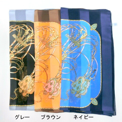 【日本製】【スカーフ】シルクサテンストライプハッカモア柄日本製四角スカーフ
