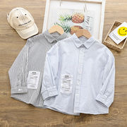 春と秋の子供用シャツ、男の子の長袖トップス、ストライプのカーディガンシャツ