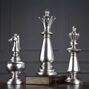 チェス 置物 3個セット シルバーカラー ナイト クィーン キング アンティーク