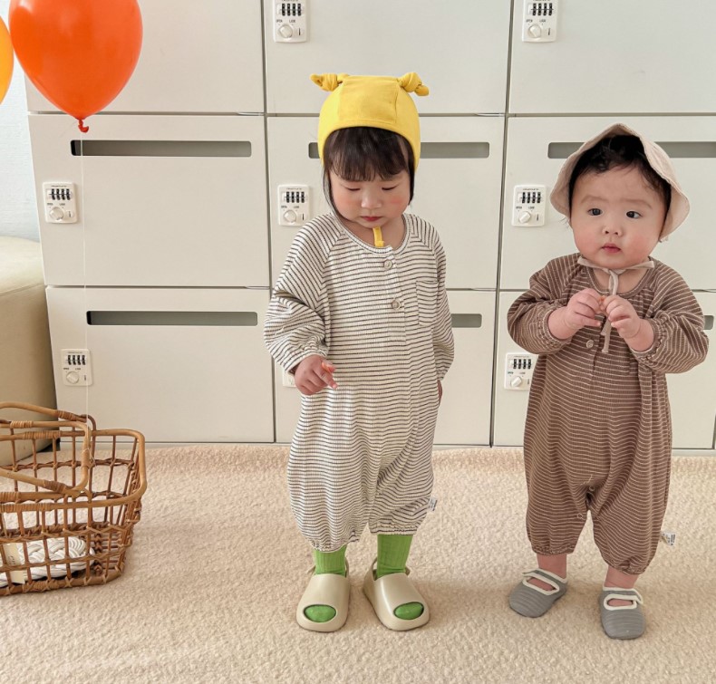 2022春夏新作 韓国風子供服 ベビー服 女の子男の子 幼児 ストライプ 連体服