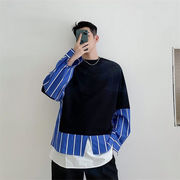 新色が安い 大人気 秋の服 コート男性 韓国版 ゆったりする フェイク2ピース 縫付 セーター トレンド