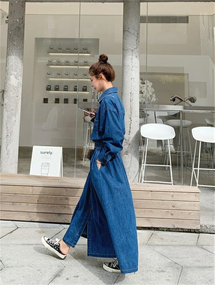 これが大好きです 韓国ファッション デニム ロングスカート 薄手 大きいサイズ ワンピース  長袖
