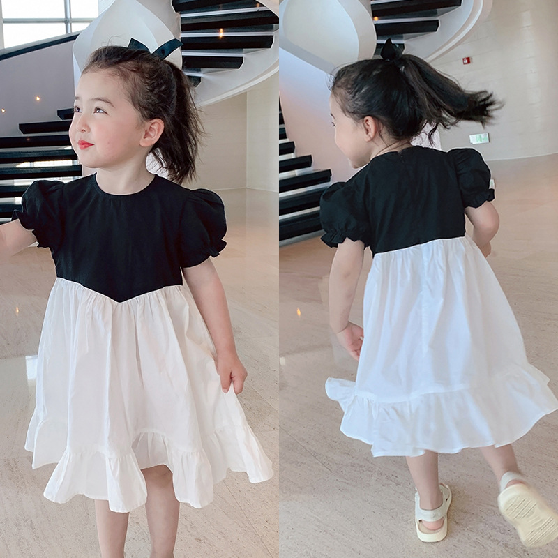 夏　子供服　スカート　キッズ服　ワンピース　女の子　黒白　韓国風スカート