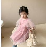 2022春夏新作 韓国子供服  ワンピース 半袖  かわいい  ガーゼ  レース  プリンセススカート ファッション