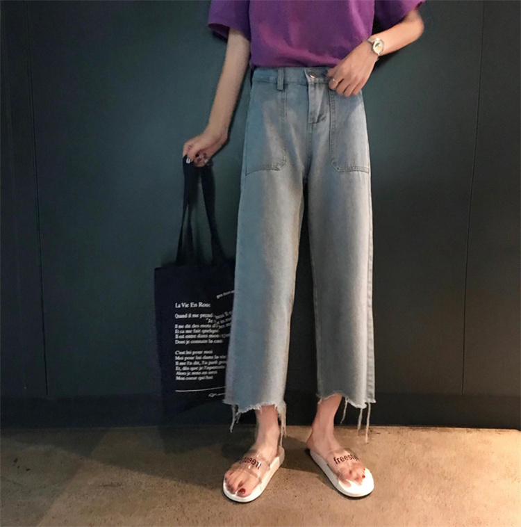 大人のキレイを求めて 韓国ファッション 学生 カジュアル ジーンズ イレギュラー 九分丈パンツ