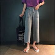 大人のキレイを求めて 韓国ファッション 学生 カジュアル ジーンズ イレギュラー 九分丈パンツ