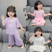 女の子の半袖パジャマアイスシルクサマースーツ2022新しい薄い家庭服女性の赤ちゃんのエアコン服