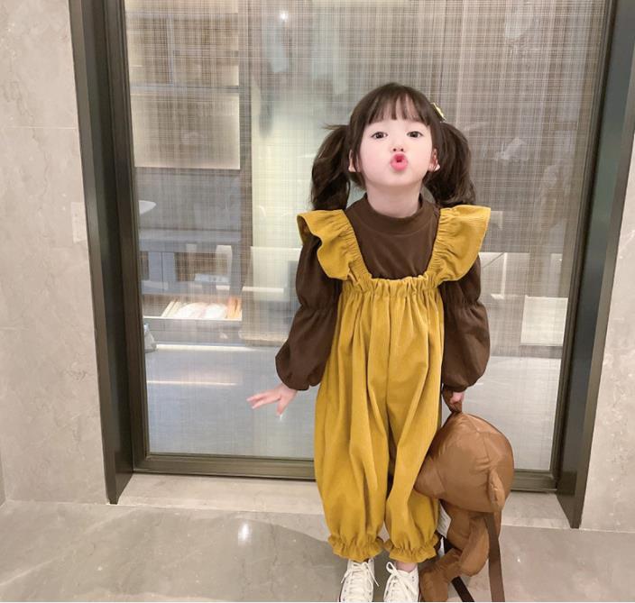 【2022春新作】韓国風子供服　シャツ＋吊りズボン　2点セット 　女の子　ワンピース　可愛い　コーデュロイ