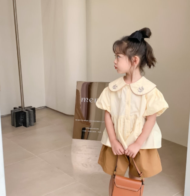 2022 超人気春夏新作韓国風子供服  人形の襟  可愛い 半袖 トップスカジュアル