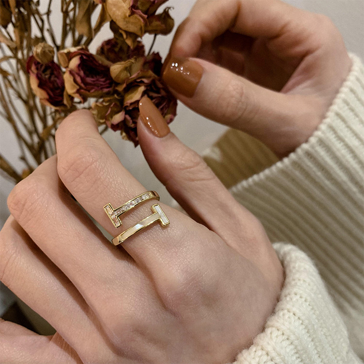 指輪　リング　アクセサリー　気質　Ｔ型　シェル　デザイン　韓国ファッション　