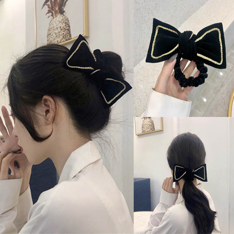 黒い弓 ヘアリング 女性のファッション ヘアロープ 韓国のファッションヘアアクセサリー