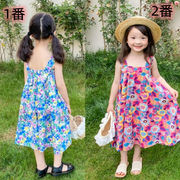 2022新作 可愛い  女の子  子供服  花柄  サロペットスカート  袖なし  キッズ ワンピース  韓国風子供服