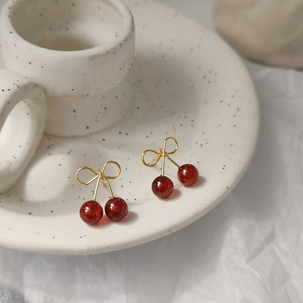 ガーネットさくらんぼ ピアス アクセサリー S925 14Kメッキ