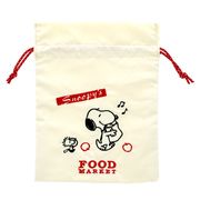 【巾着袋】スヌーピー 刺繍きんちゃくポーチ Delicious Food Market アイボリー