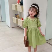 新しい 子供服★女の子 刺繍 スカート  フリル袖 ワンピース  プリンセスドレス  キッズ服  綿  韓国子供服