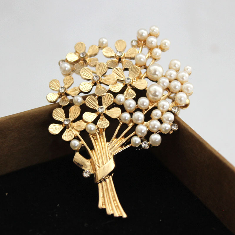 花束 ブローチ ブローチピン レトロ パール付き アンティーク風 アクセサリー 着物 華やか プレゼント