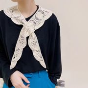 韓国ファッション ショール ニットスカーフ 小さな刺繍ストール 装飾的な透かし彫りの取り外し可能な襟