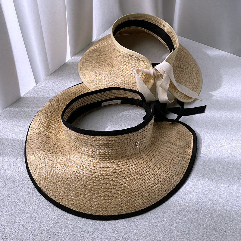 夏　麦わら帽子　帽子　サンバイザー　UVカット　日焼け防止　紫外線対策　リボン