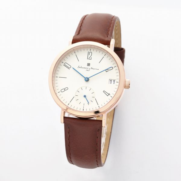 正規品 SalvatoreMarra 腕時計 サルバトーレマーラ  SM21110-PGWH 日常生活防水 日付表示 レザーベルト