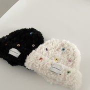 帽子　ニットキャップ　ボタン　レディース　INS　デザイン　ファッション　韓国風　秋冬