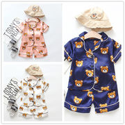 幼児子供赤ちゃん夏クールシルキー半袖パジャマセット半袖襟ボタンショーツ